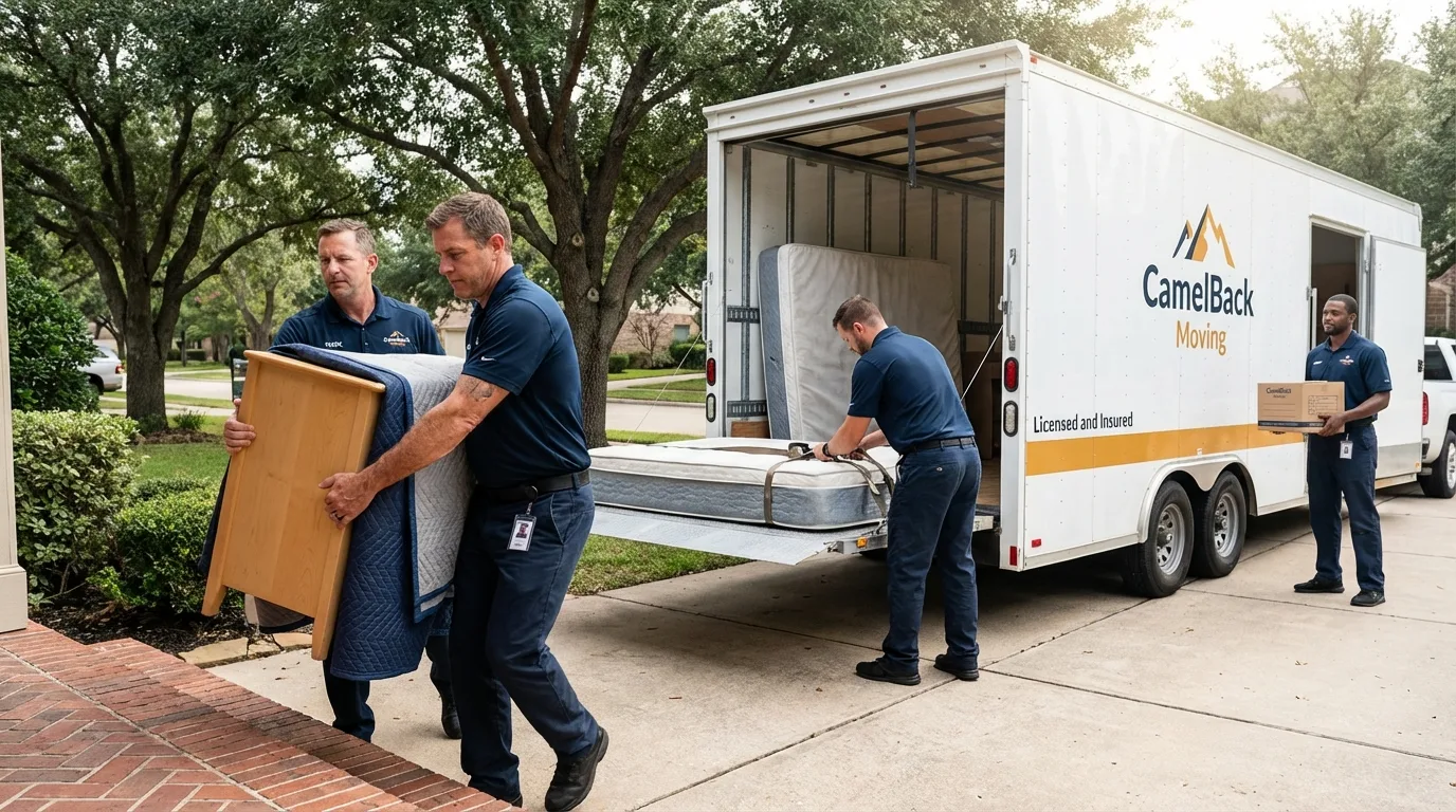 Crew loading residential truck for cross-state move from Sullivans Island, SC