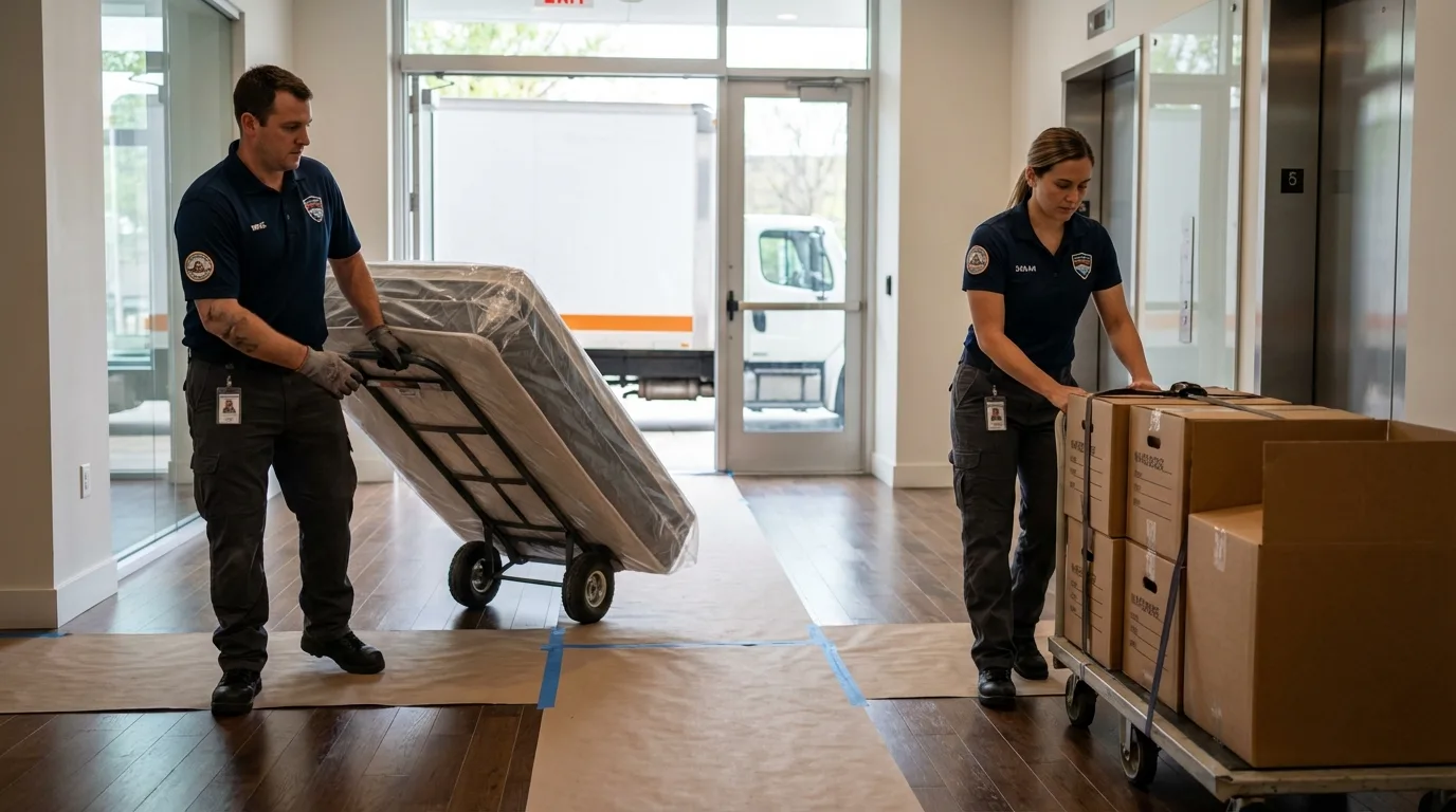 Professional apartment movers loading elevator in Sullivans Island, SC