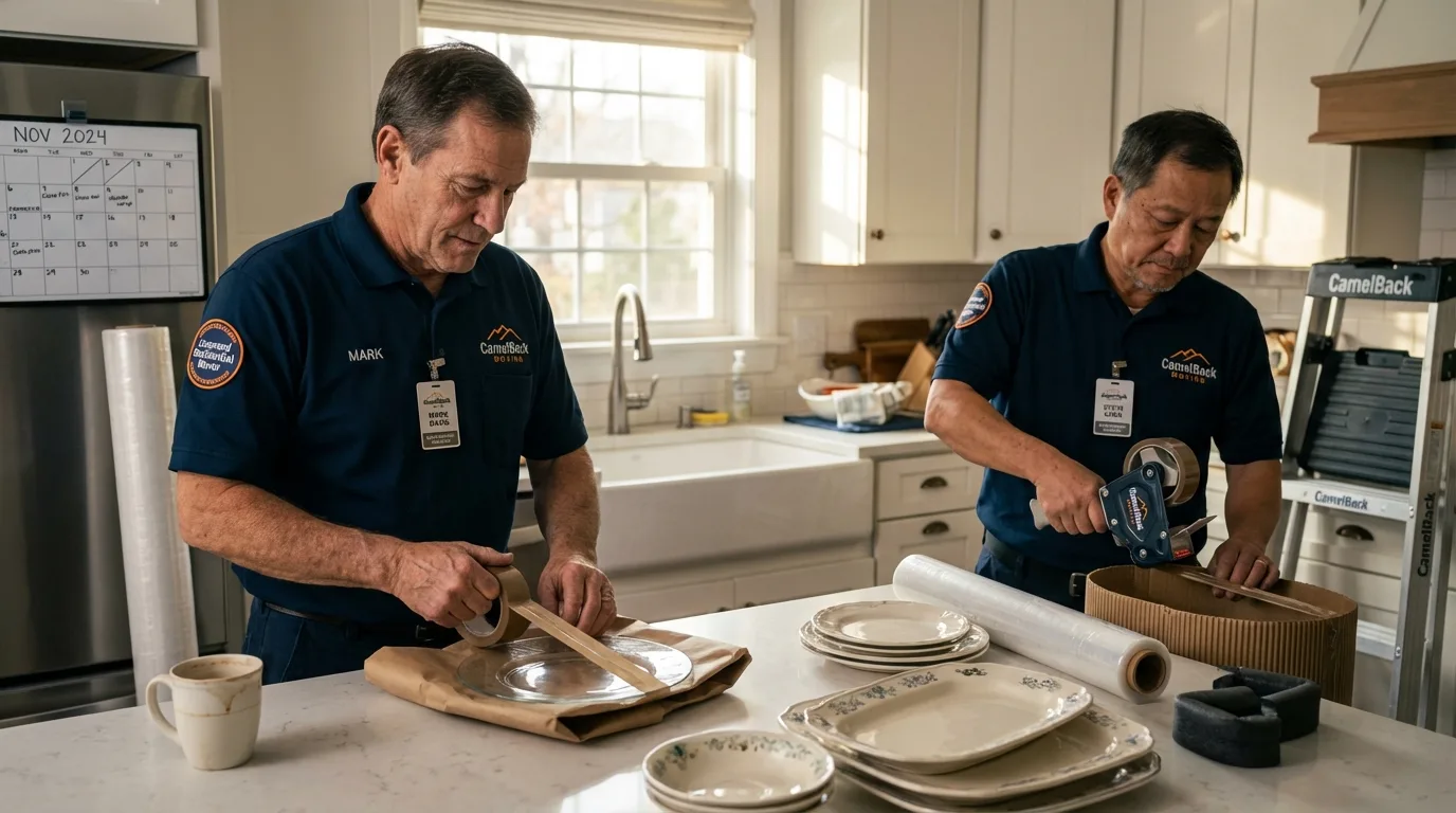 Professional crew packing kitchen dishware in Sullivans Island, SC